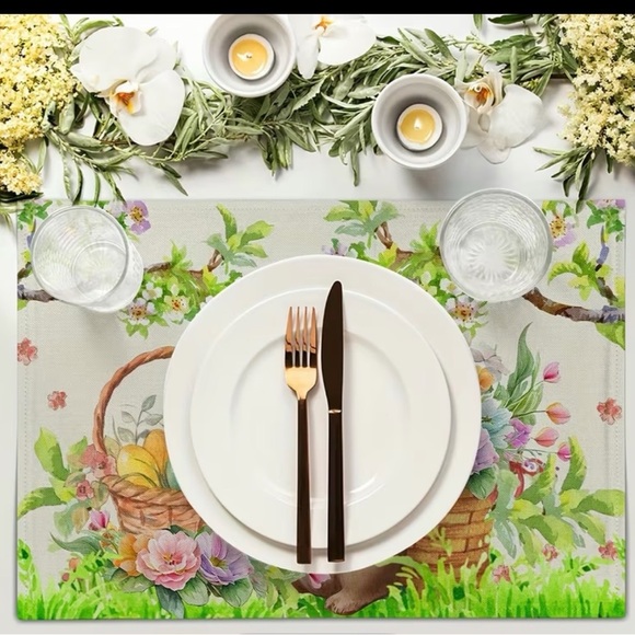 4pcs Easter Rabbit Placemats  Egg Bunny Flowers Floral 12x18 Farmhouse Fabric - Picture 4 of 4